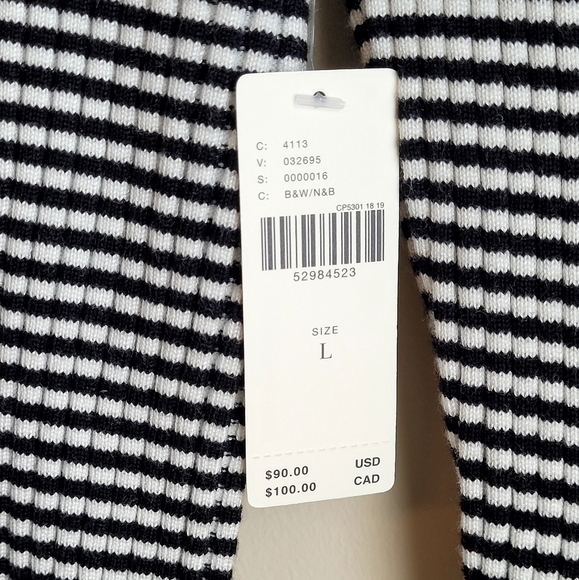 Anthropologie Striped Button Sleeve Turtleneck Sweater Size Large Black White - Picture 7 of 12